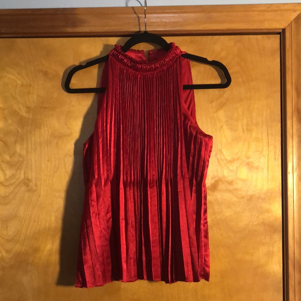 Beautiful bright red high neck pleated tank by Nine West size XS